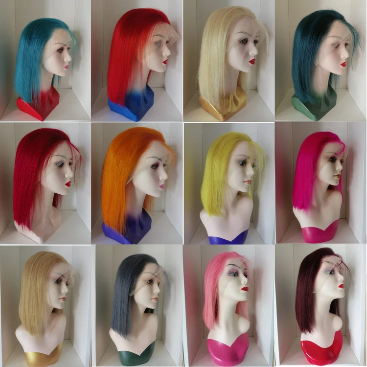 Chinese Hair Factory Short Bone Straight Remy Brazilian Virgin Hair Colorful Bob Virgin Human Hair HD Frontal Lace Wigs Hair Dubai