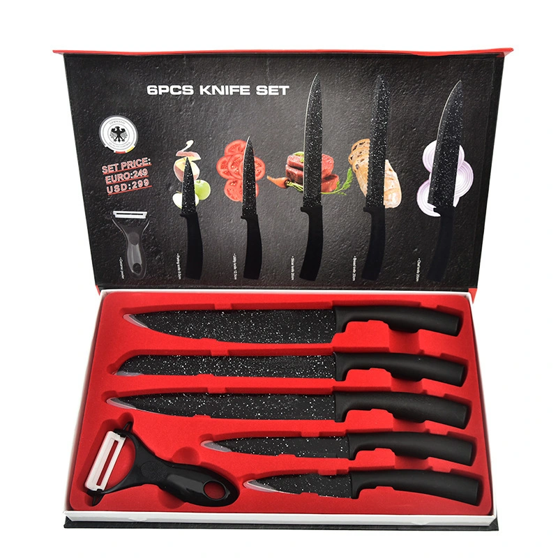 6 PCS Juego de cuchillos de cocina de acero inoxidable Cuchillo de chef Cuchillo de pan con caja de regalo Cuchillo multiusos Cuchillo de frutas