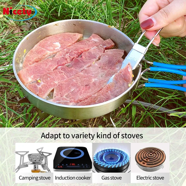 Eight-Piece Hiking Portable Cup Pot Pan Cooking Ware Utensils SUS304 Mess Kit Stainless Steel Outdoor Camping Cookware Set