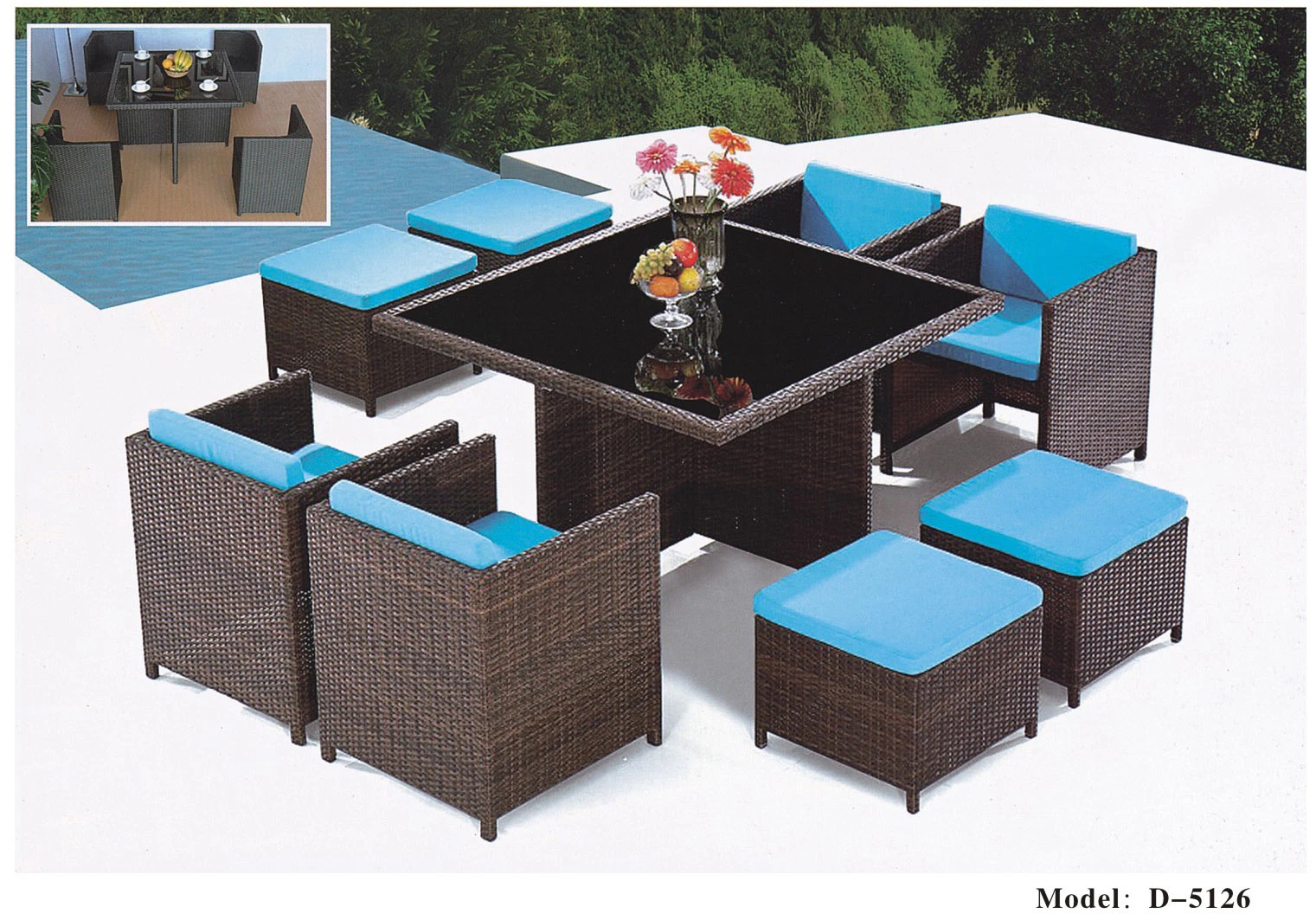 Stabilitäts-Aufbau-im Freienrattan-Möbel-Sets in 7PCS, in den Weidengarten-Möbeln geeignet für den Strand und im Swimmingpool, Rattan-Speisetisch mit Stühlen