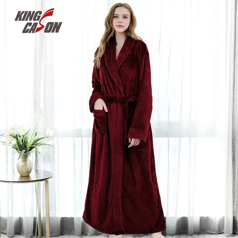 Kingcason Luxury Fashion Plain 100% Polyester Flannel Fleece Pajama Robe for Adult