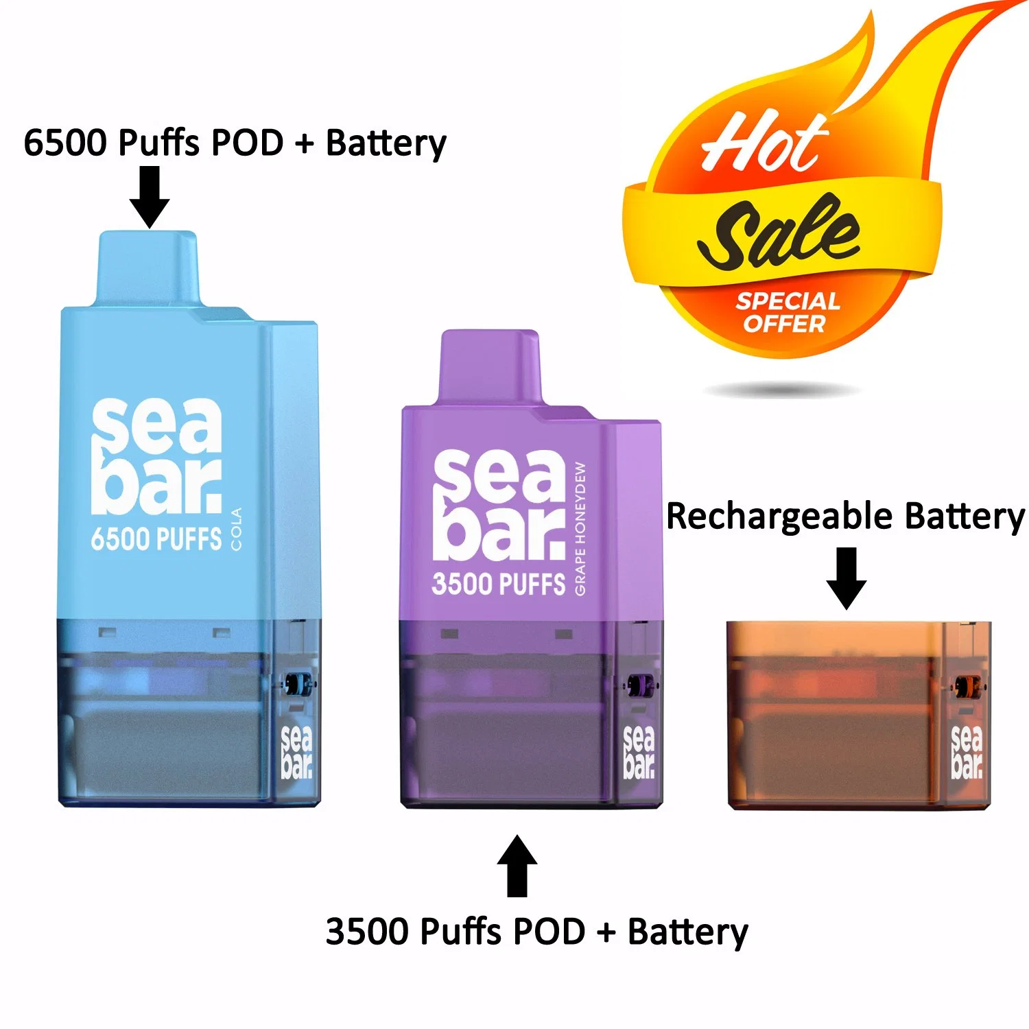 Pod de cigarros substituível Shenzhen e cigarro atacado Disposable Pod Seabar 6500 aparelho de recarga de esferográficas descartáveis para recarga de esferográficas sistema de cápsulas