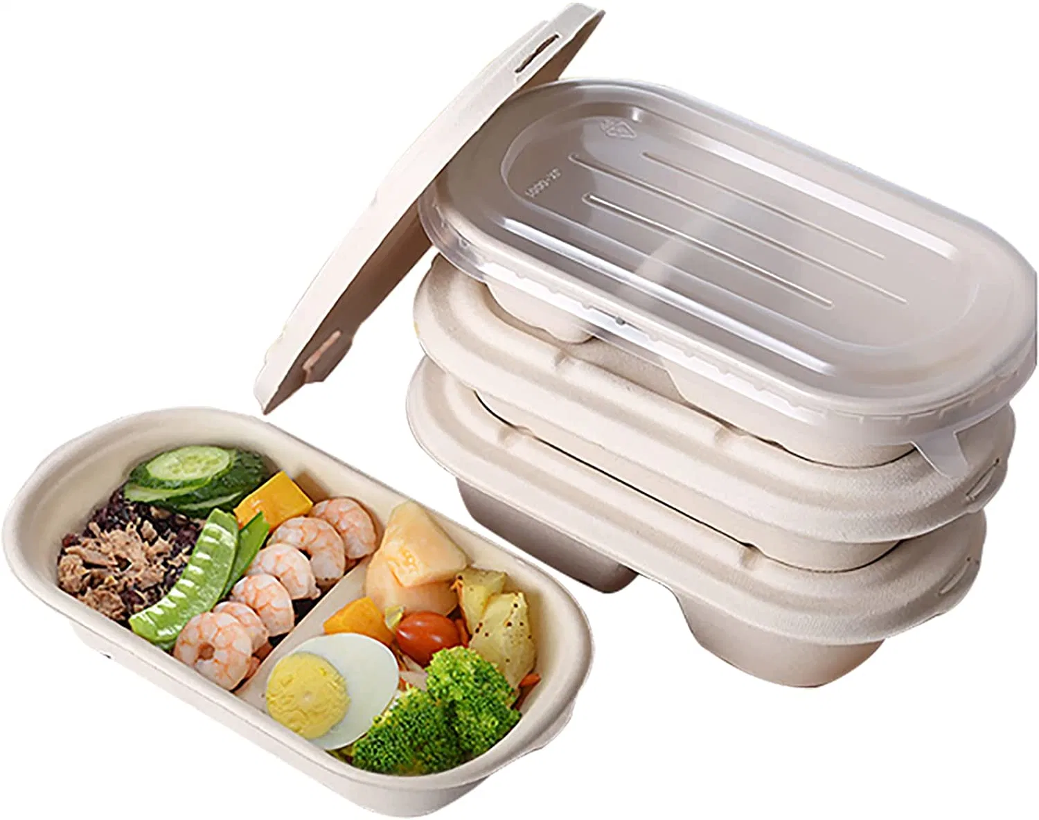 Disposable Biodegradable 2 Compartment Takeout Bento Meal Lunch Food Container Packaging Sugarcane Bagasse Box with Lid