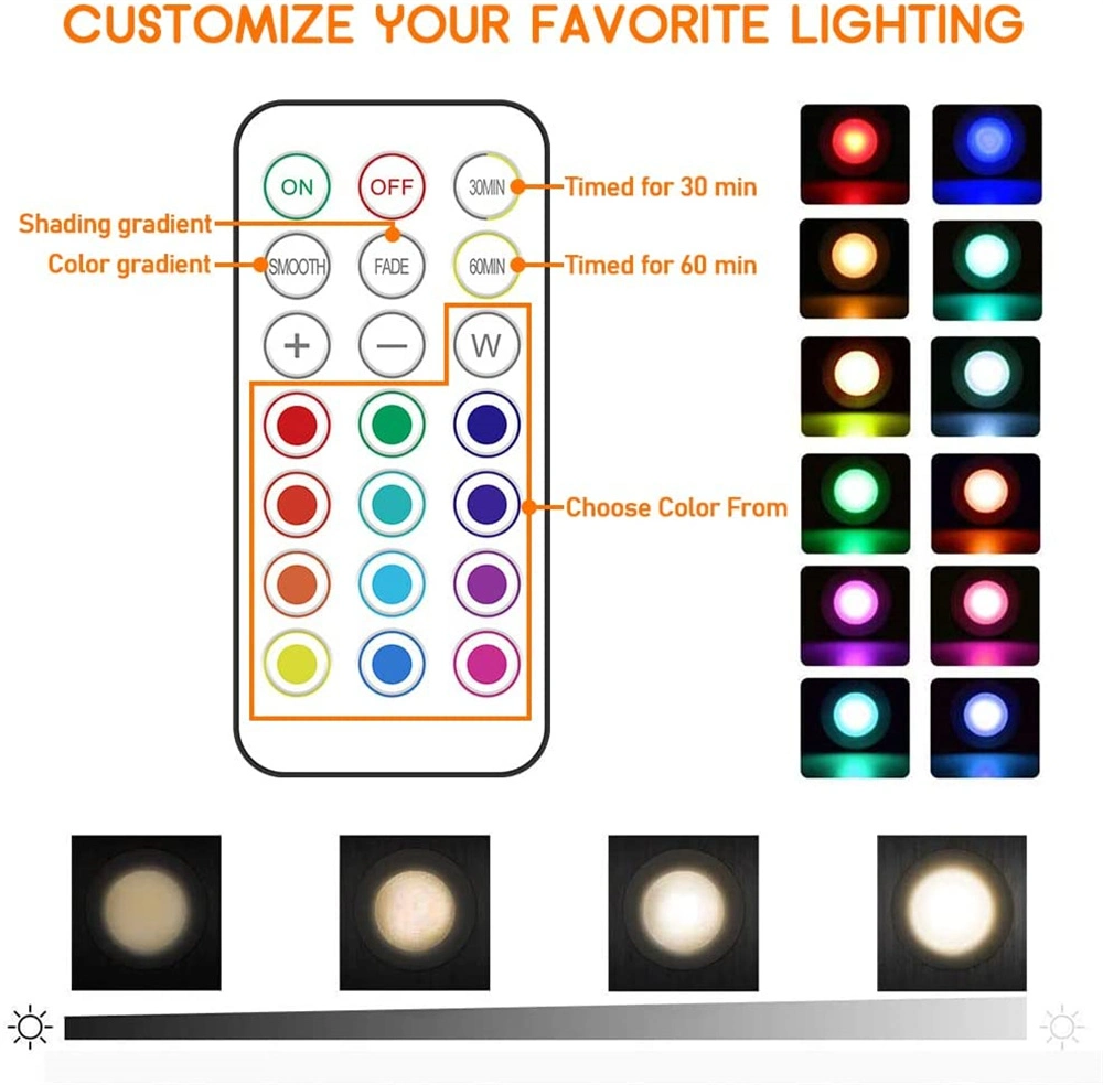 RGBW USB-aufladbare LED-Puck-Leuchten Wireless unter Schrank Fernbedienung Kleines Licht für Regal Küche Schrank Nachtlampe