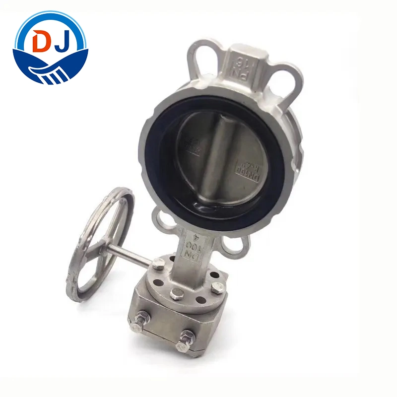 Gearbox Switch Stainless Steel CF8 Manual Wafer Butterfly Valve Soft Sealing