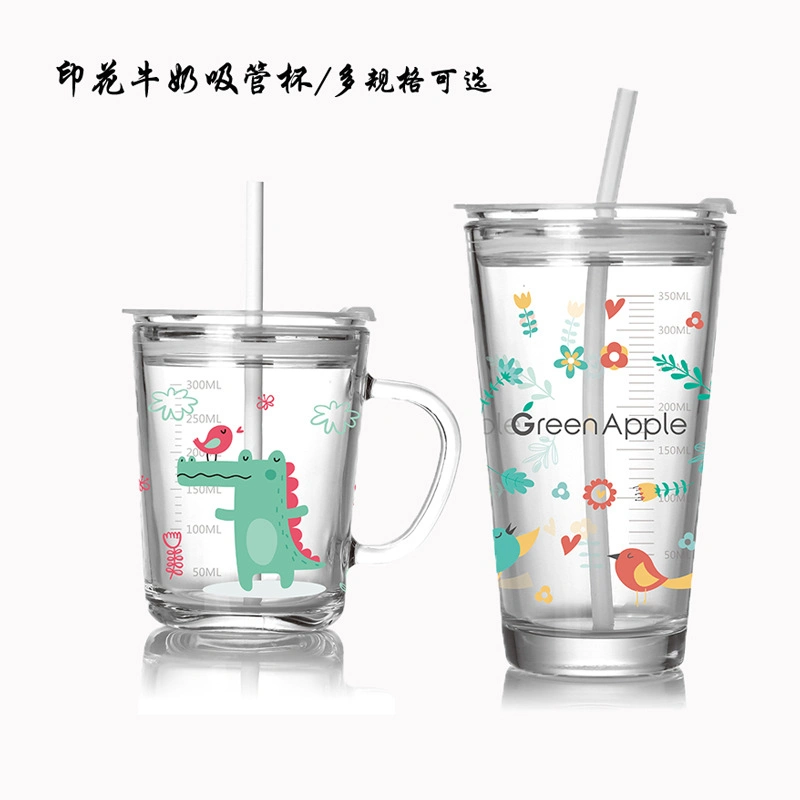 Factory Wholesale/Supplier Custom Hot Water Juice Cup Transparent Sublimation Cute Cartoon Children Milk Borosilicate Glass Mug