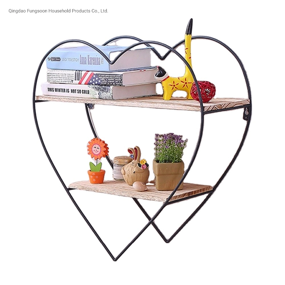Wooden and Metal Decorative Heart Shape Floating Wall Storage Shelves