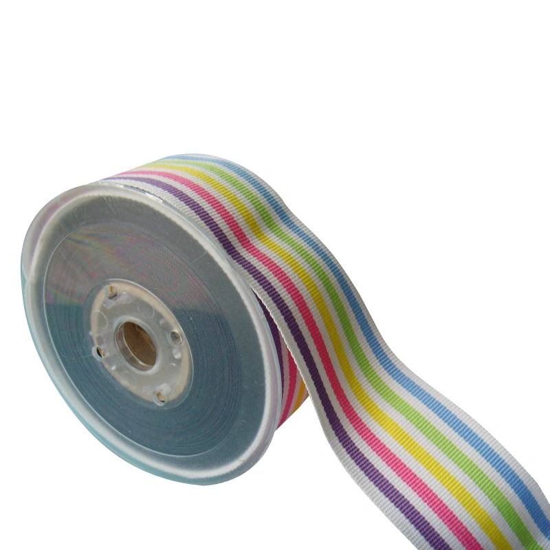 Customized Gift Packing Decoration Polyester Woven Striped Tape Double Face Rainbow Ribbon