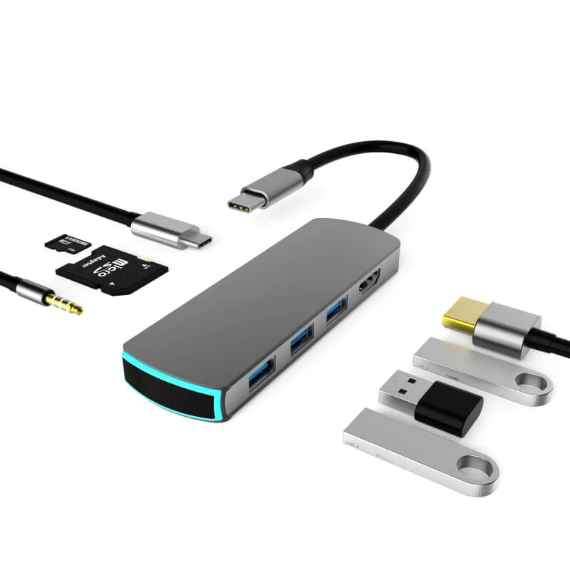 8 موزّع محطة إرساء USB-C في 1 مع 4K USB3.0 شهادة SD TF