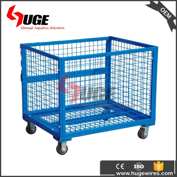 Lockable Color Custom Roll Metal Wire Mesh Cage Material Logistics Carts Pallet Container