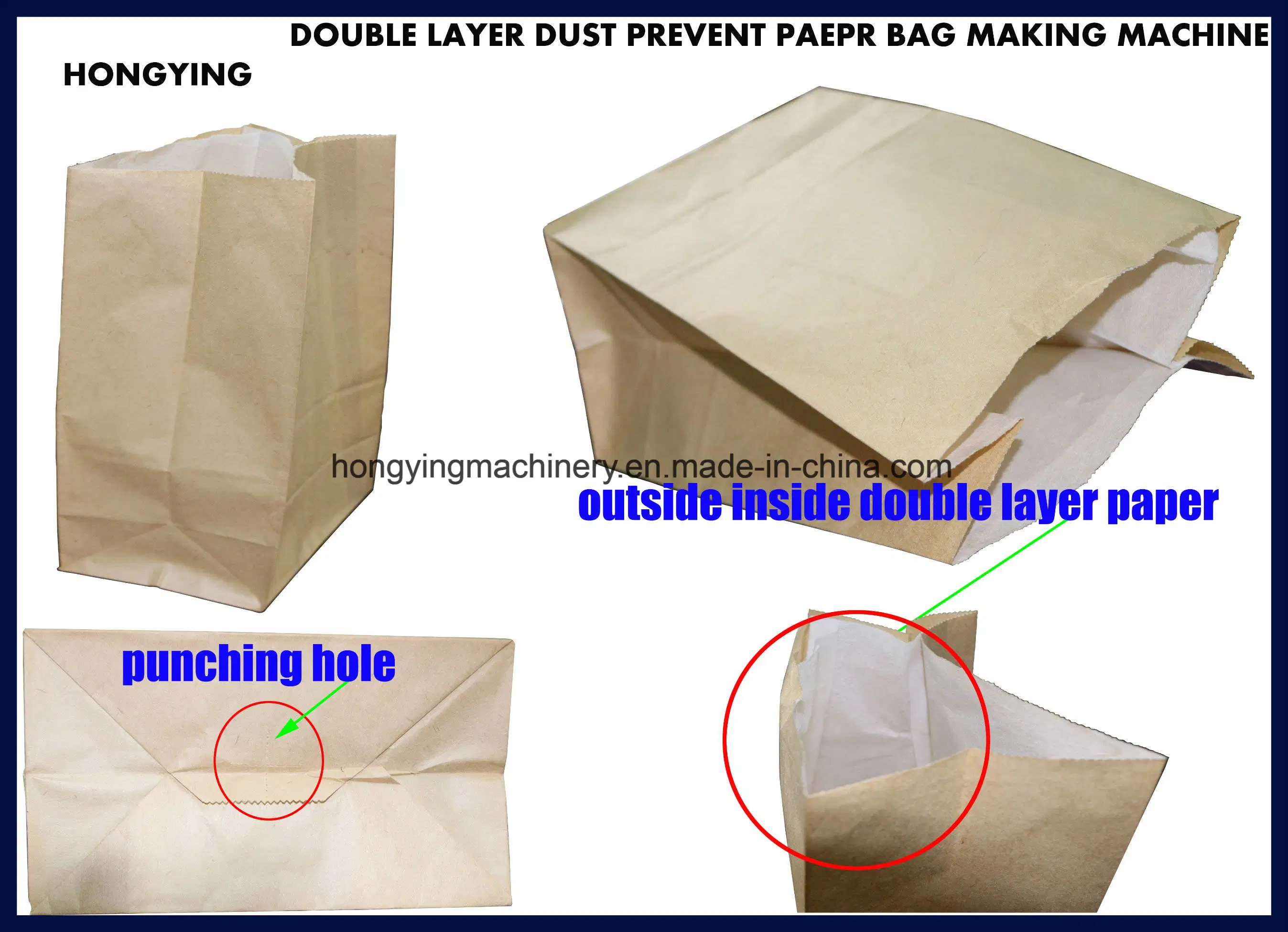 Dust Prevent Paper Bag Making Machine Square Bottom Double Layer with Hole