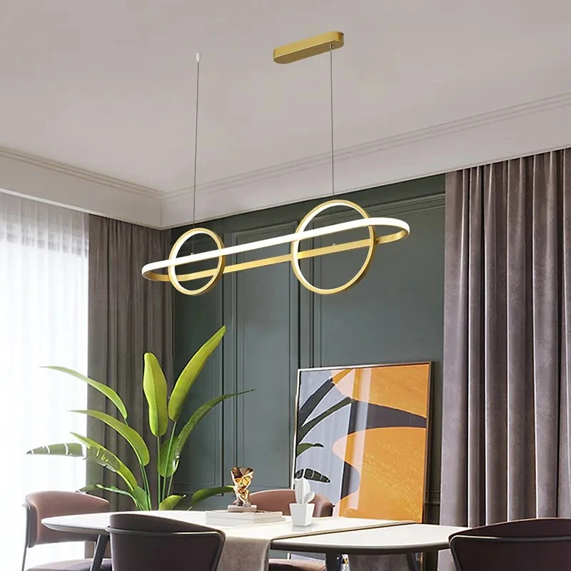 Living Room Hotel Circle Hanging Pendant Light Round Aluminum Brushed Lamp Chandelier