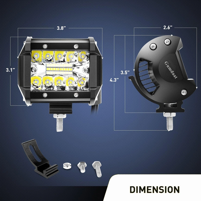 60W 4 Inch 24V LED Pods Work Light Triple Row Driving Lamp for Tractor ATV