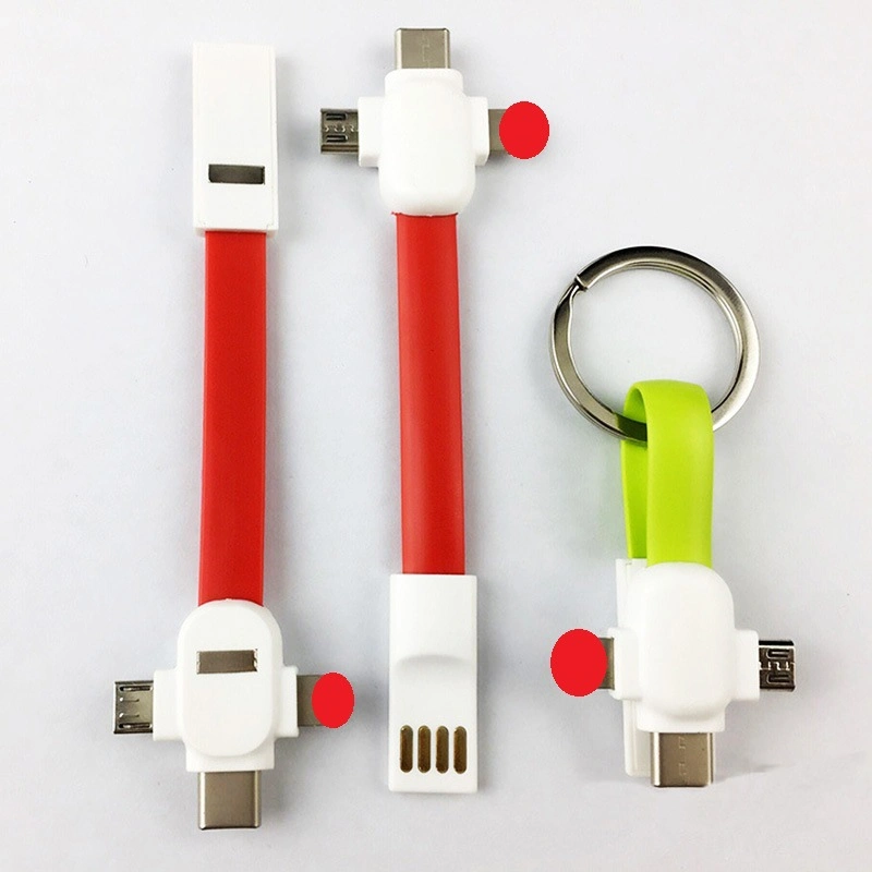 3 in 1 Colorful USB Flat Cable for Clasp Keychain Android Micro USB C Charging Cable Corporate Gift Mobile Phone Cable