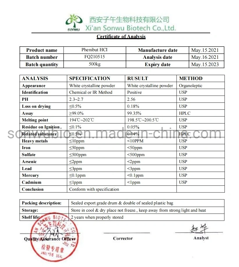 Alimentación Sonwu Phenibut Nootropics polvo Phenibut HCl