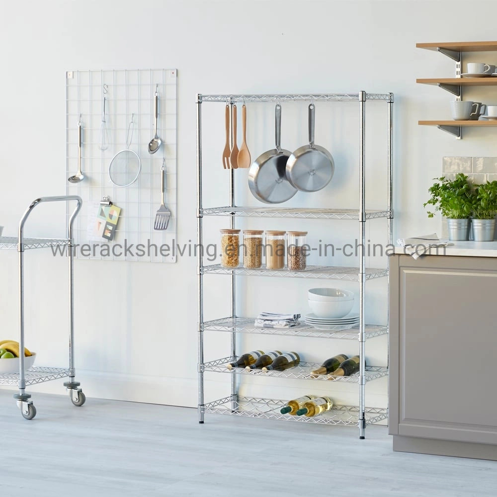 5-Tire Heavy Duty Wire Shelving Rack with Wheels in Chrome for Kitchen and Restaurant