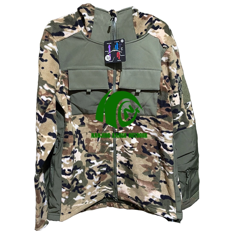 Blusão de velo camuflado para outono e inverno tático com capa macia camuflada Quebra-ventos quentes Coat Exterior Hooded Army roupas
