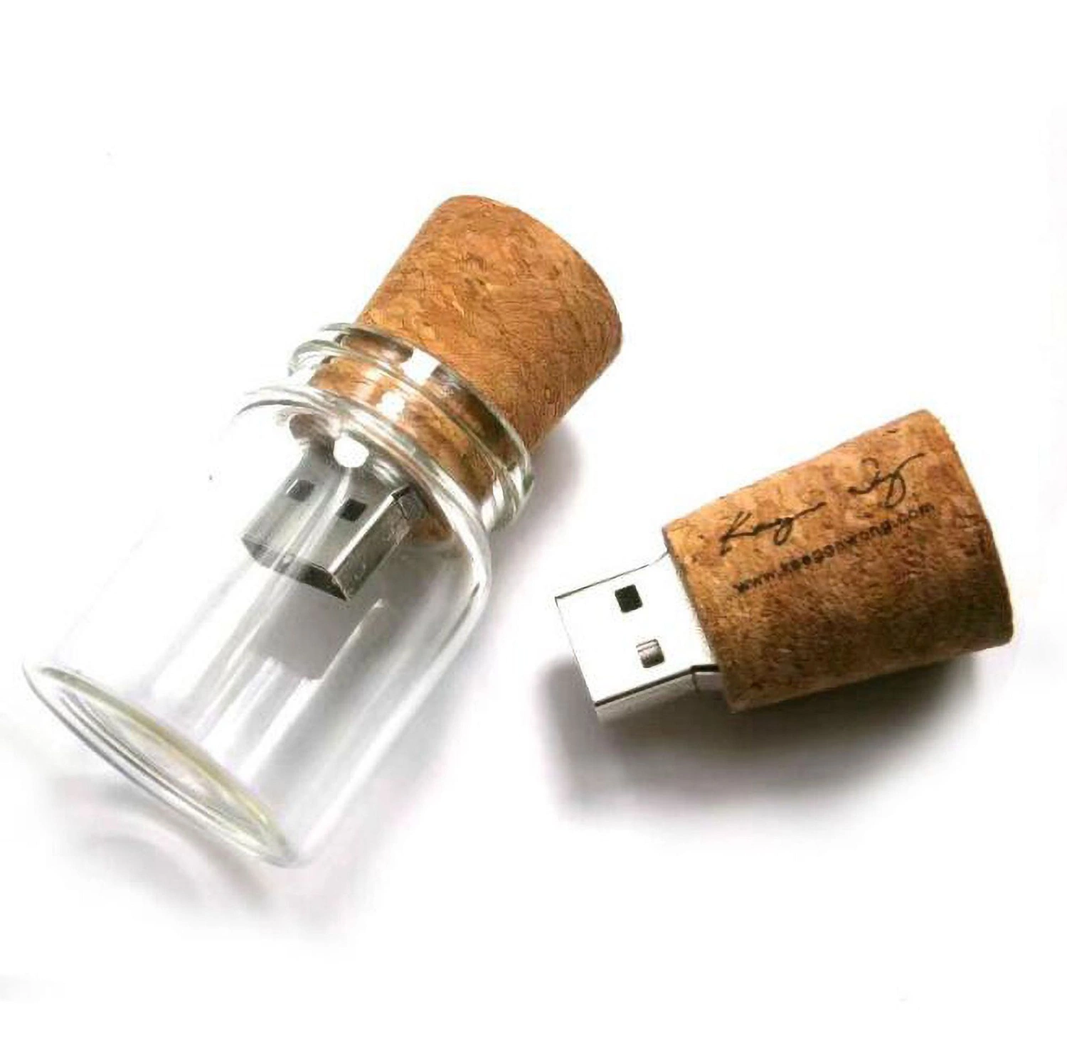 Creative Gifts Glass ينجرف قنينة رضاعة خشبية USB 2.0 Flash Pen محرك أقراص USB محمول خشبي من Cork