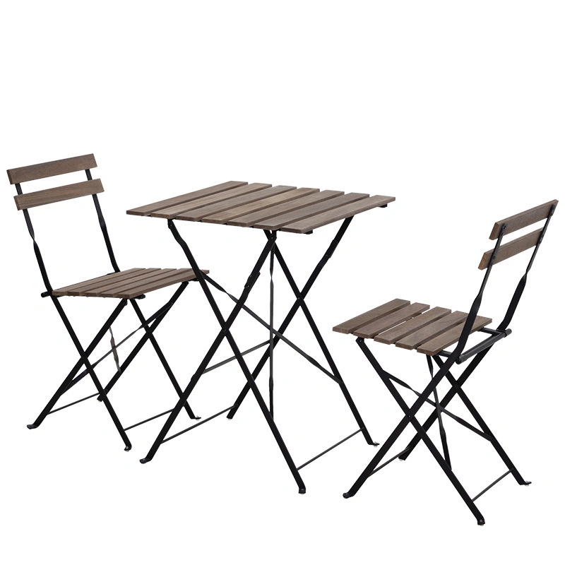 Iron Frame Solid Wood Panel Outdoor Leisure Folding Table Chair Furniture