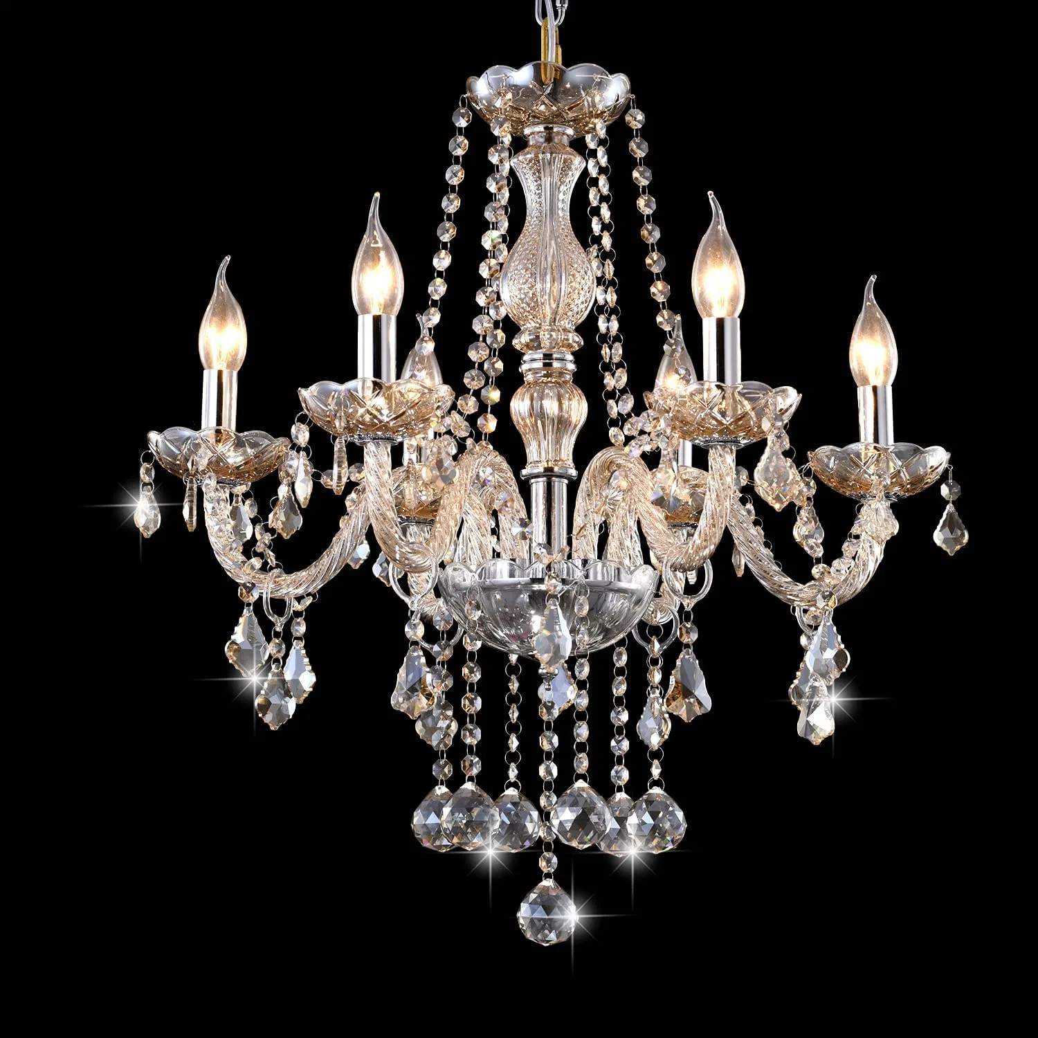 Jl-611 Crystal Chandeliers 6 Classic Cognac Modern Pendant