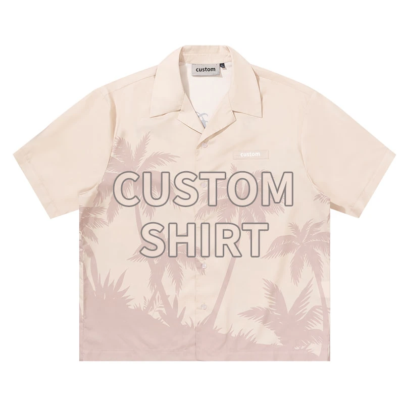 Wholesale OEM All Over Print Quick Dry Custom Cuban Collar Linen Short Sleeve Silk Button up Down Bowling Hawaiian Shirt Men&prime; S Shirts