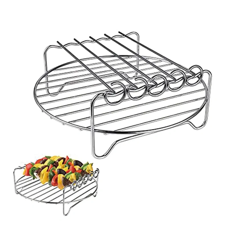 Stainless Steel Outdoor Camping Air Fryer Rack BBQ Accessories Barbeque Tool Set with Skewer