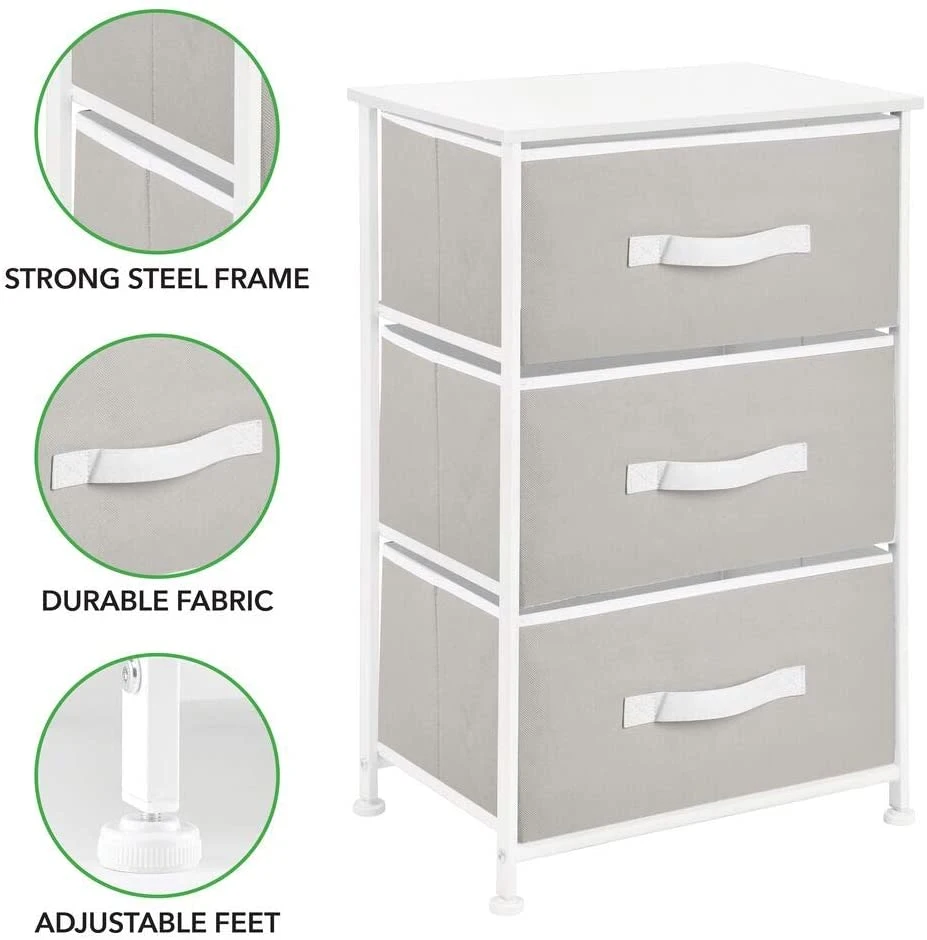 Customized Made in China Superior Quality Luxury Chest of Drawers Fabric Chest Vertical Storage Standing Craft 3 Drawers Metal Frame Storage Cabinet