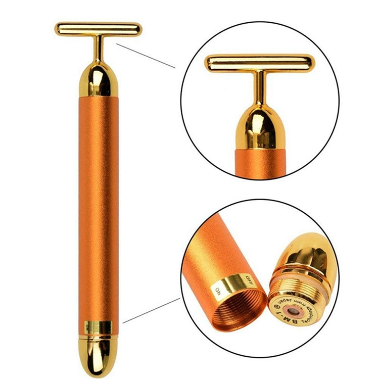 2021 24K Gold Energy Beauty Bar Vibrating Facial Lifting Skin Care T Shape Electric Face Massager