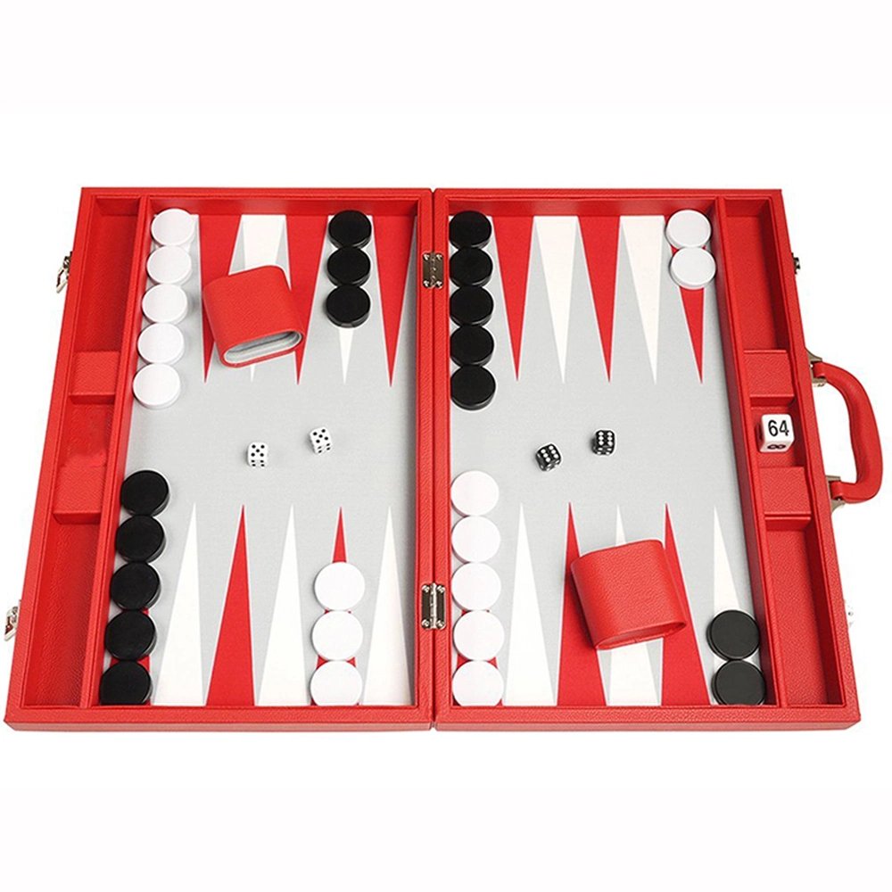 Rojo entusiasta de viaje plegable Tablero de Backgammon Juego en el cuadro de cuero