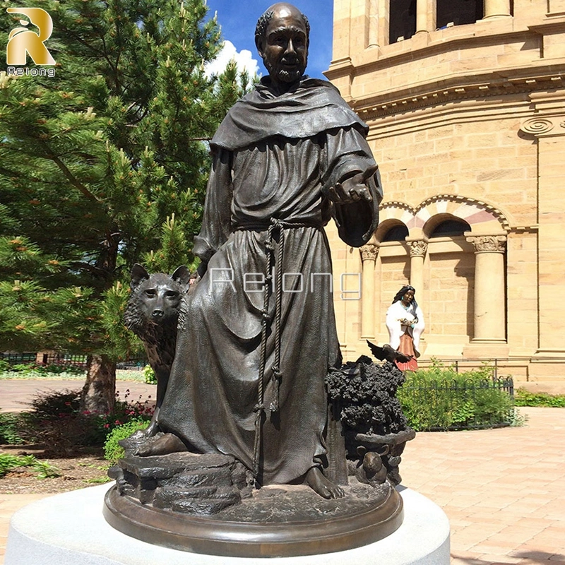 Katholische Bronze St. Francis von Assisi und Wolf religiöse Statue Chinesischer Lieferant