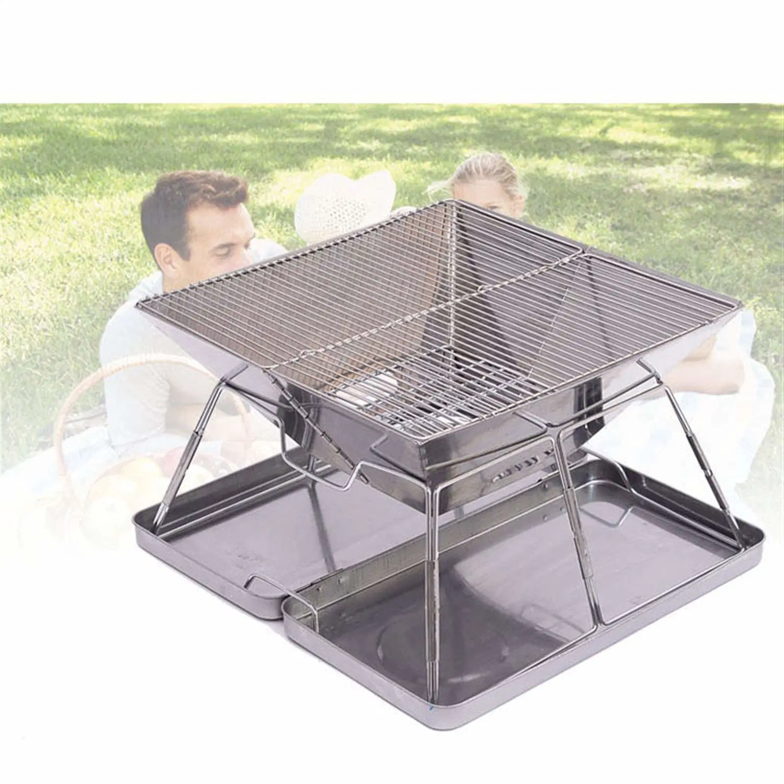 Portable Folding Charcoal BBQ Grill Stainless Steel Charcoal Grill for Outdoor Camping Picali