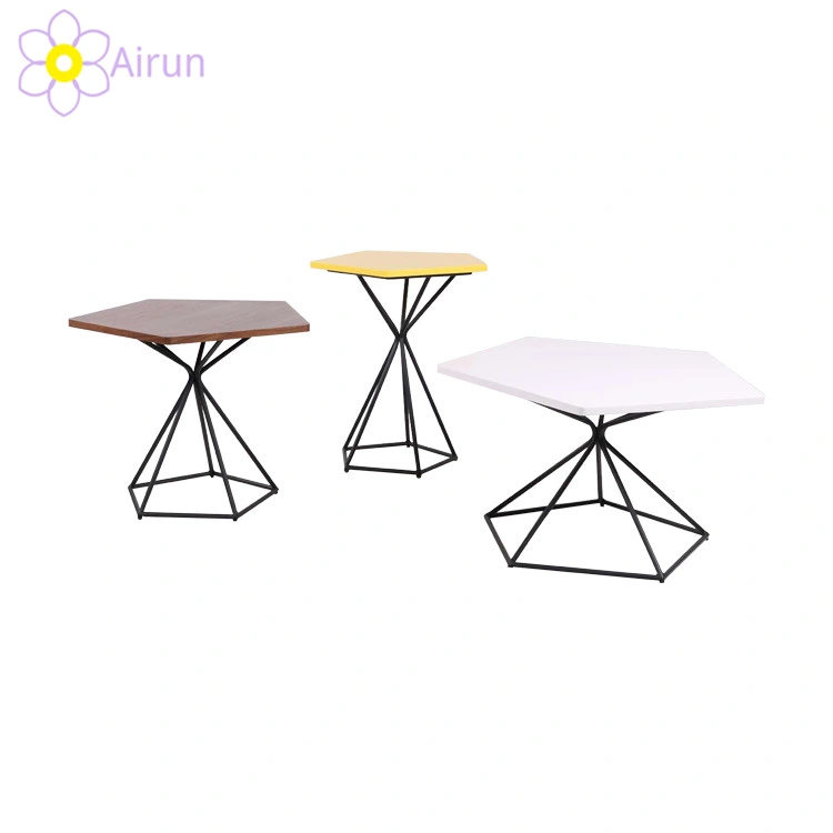 Home Furniture Living Room Furniture Metal Frame Wooden 3 Pieces Nesting Coffee Side Table Set