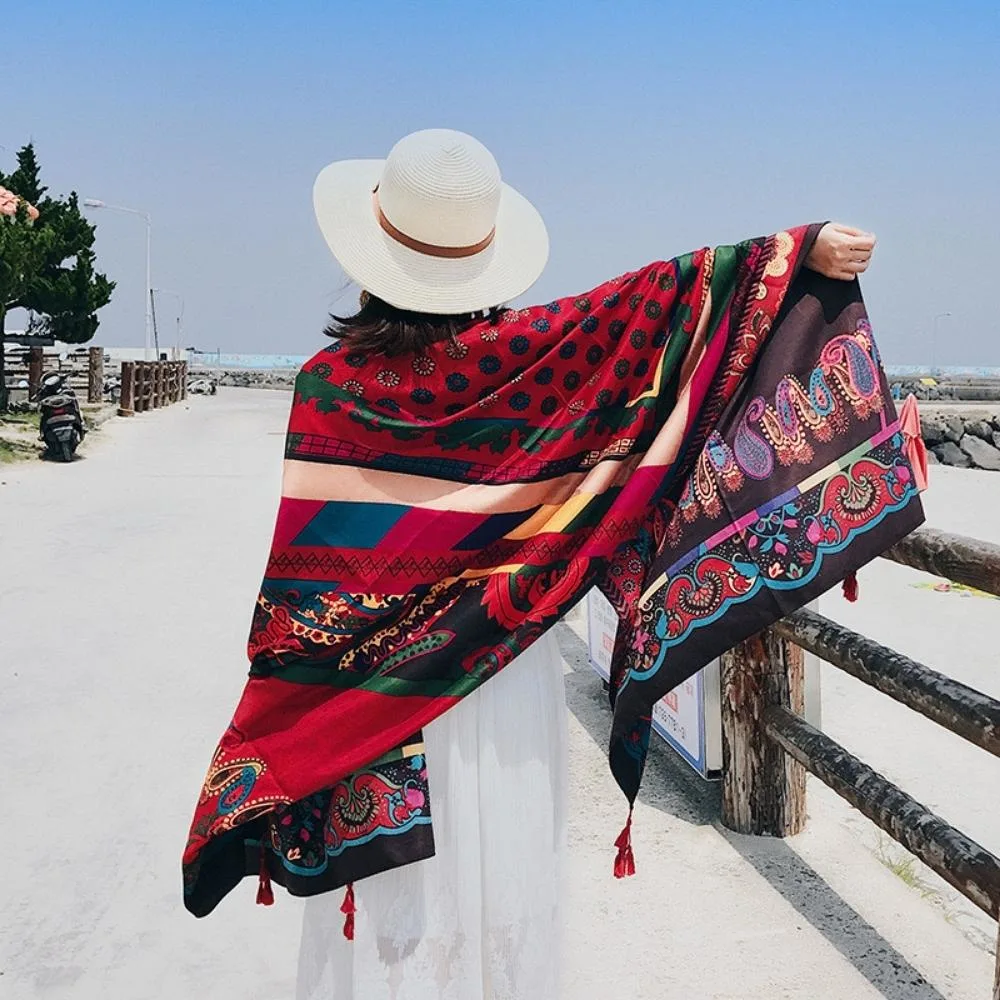 Soft Bohemian Blanket for Women Oversized Fringe Scarf Shawl Sheer Gift Wyz20804