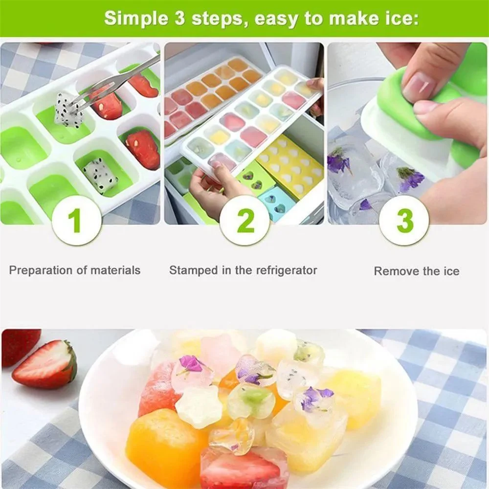 BPA Free Easy Release Mini Silikon Ice Cube Tabletts mit PP-Deckel