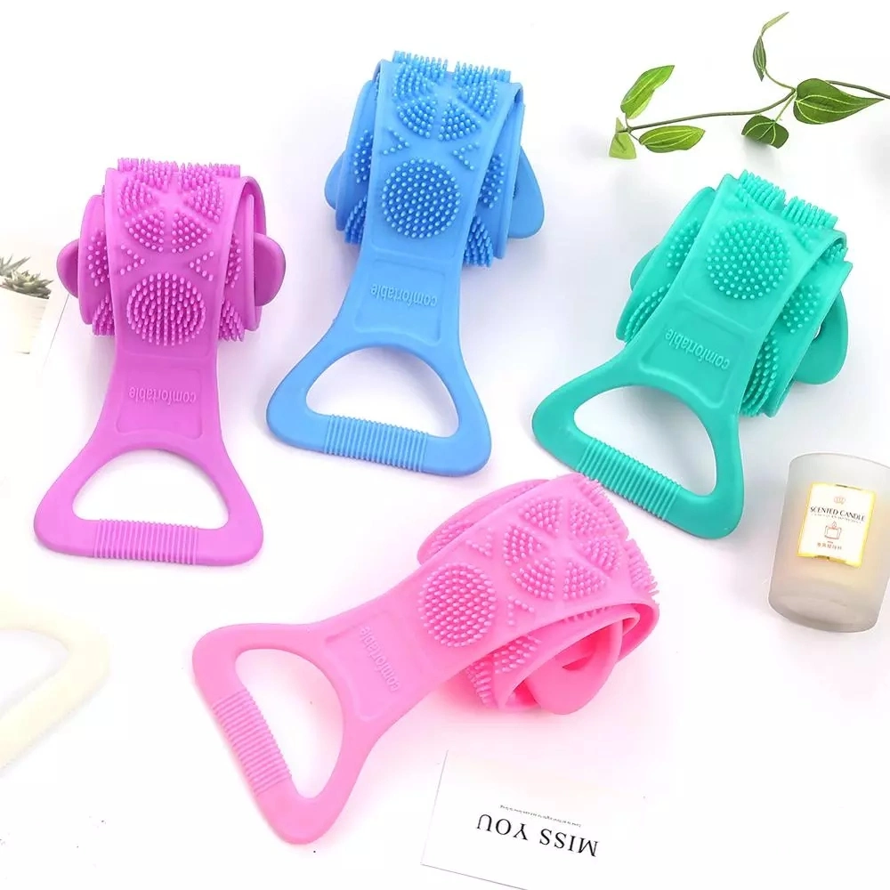 Reusable Soft Silicone Bath Towel Body Wash Scrubber Belt Silicone Exfoliating Back Brush