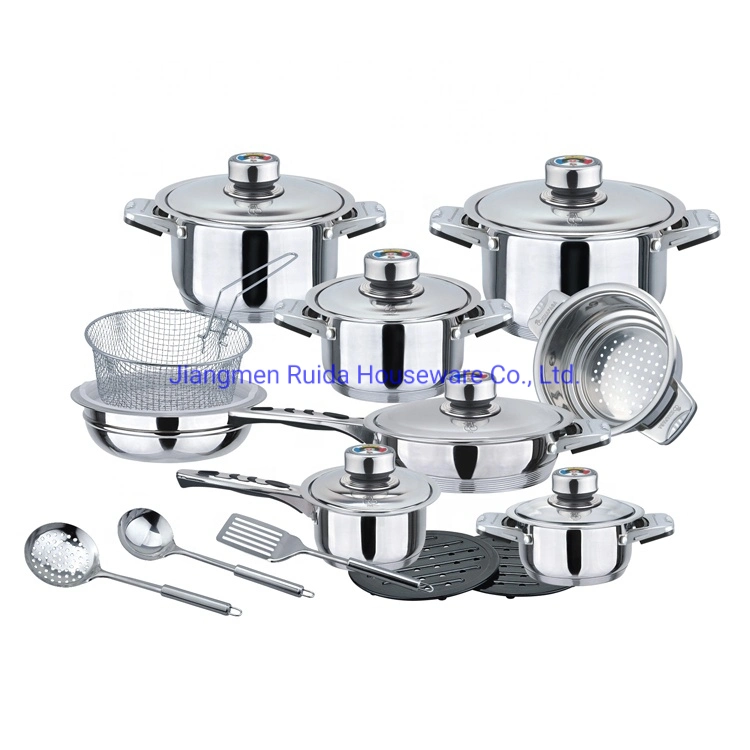 21PCS Stainless Steel Wide Edge Cookware Set with Classics Handle and Kitchen Tools