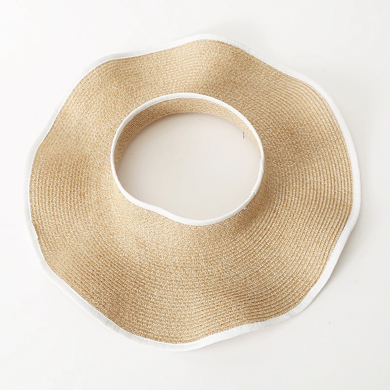 Viseras de paja plegable para mujeres protector solar ala ancha Sombrero de playa ajustable con sombreros de moda Sun