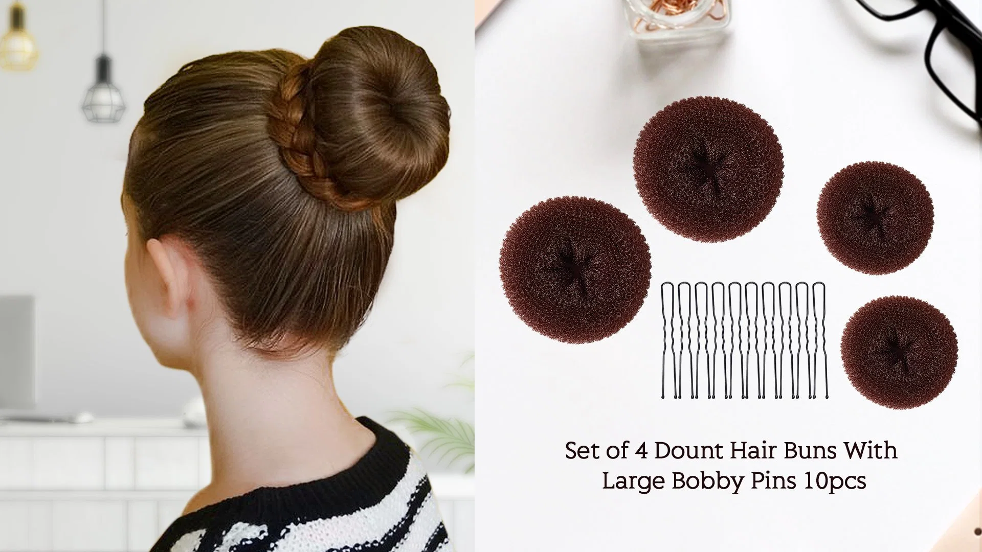 Fashion Accessories Hair Bun Maker Elastic Bands Hair Pins Set Dark Brown