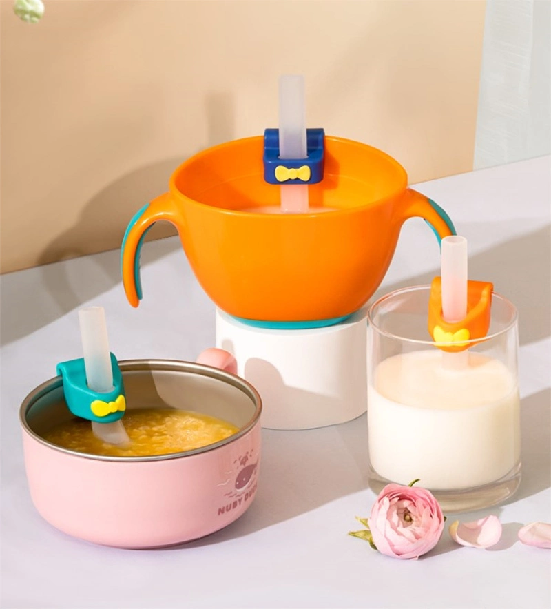 Baby Drink Porridge Children Soup Bowl Silicone Straw Accessories