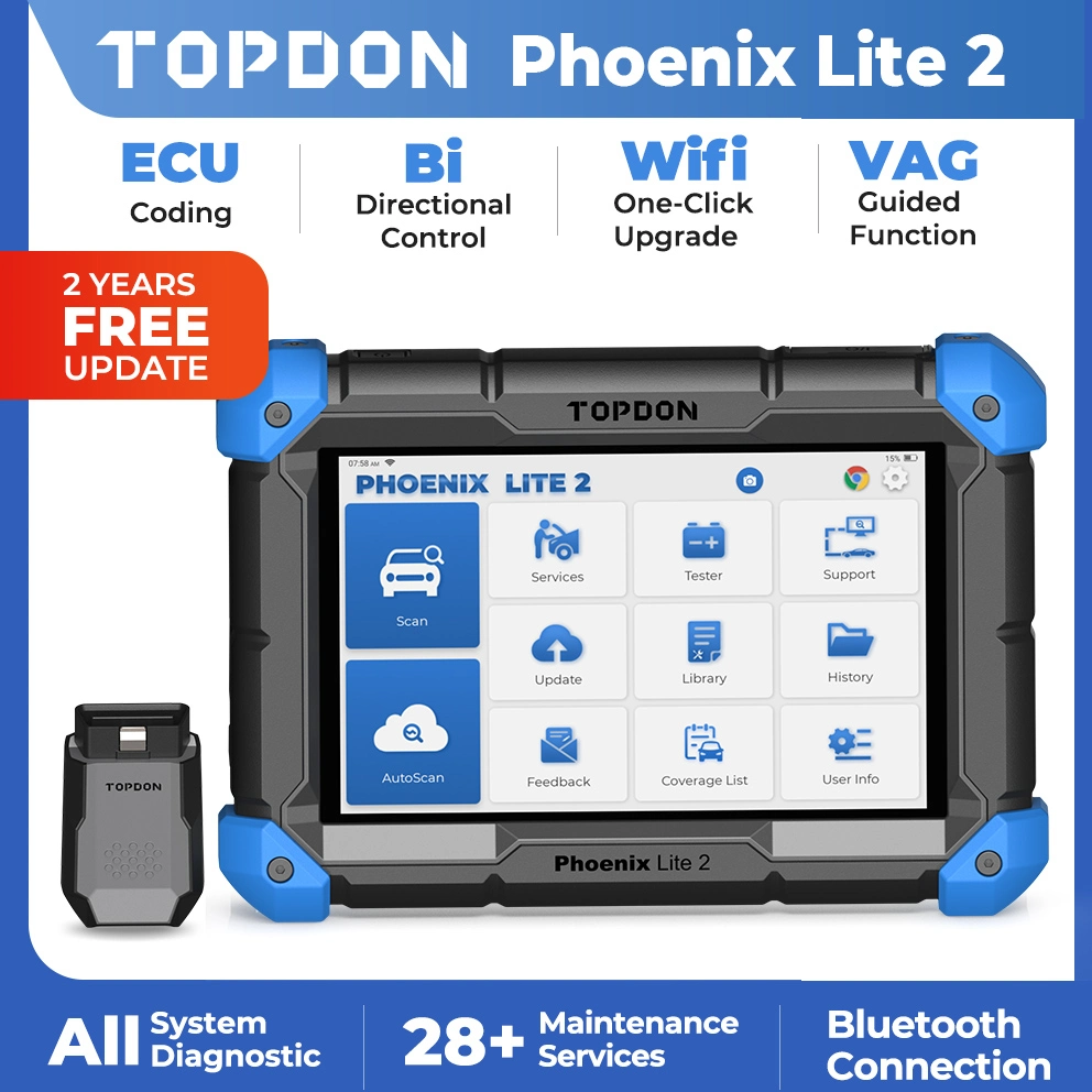 Fabricante Topdon Phoenix Lite2 2 anos atualização gratuita Portable Smart todos os diagnósticos do sistema de codificação da ECU Caminhões Auto Carro Aparelho OBD2 Scanner Aparelho de diagnóstico