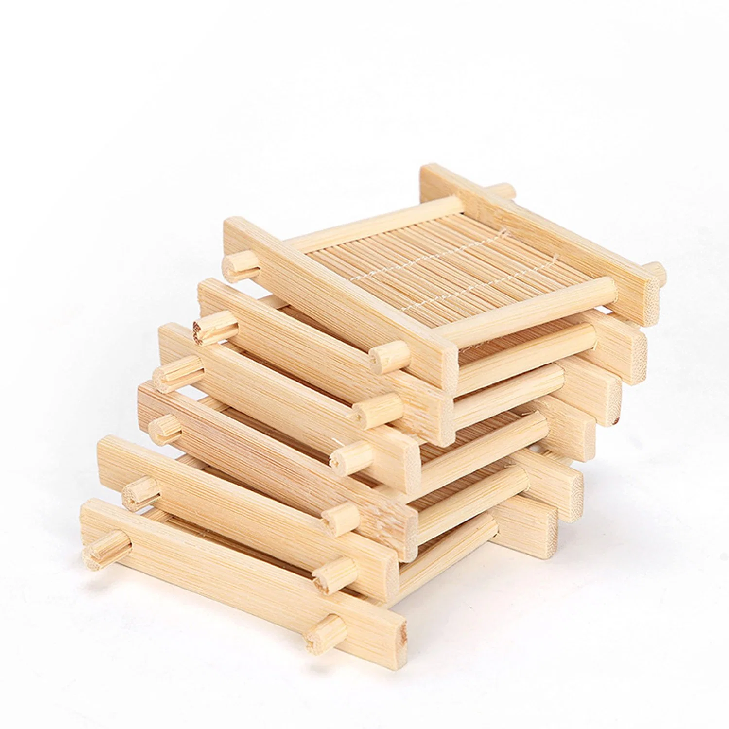 Posavasos de bambú de madera natural con soporte para mesa de café caliente Bebidas