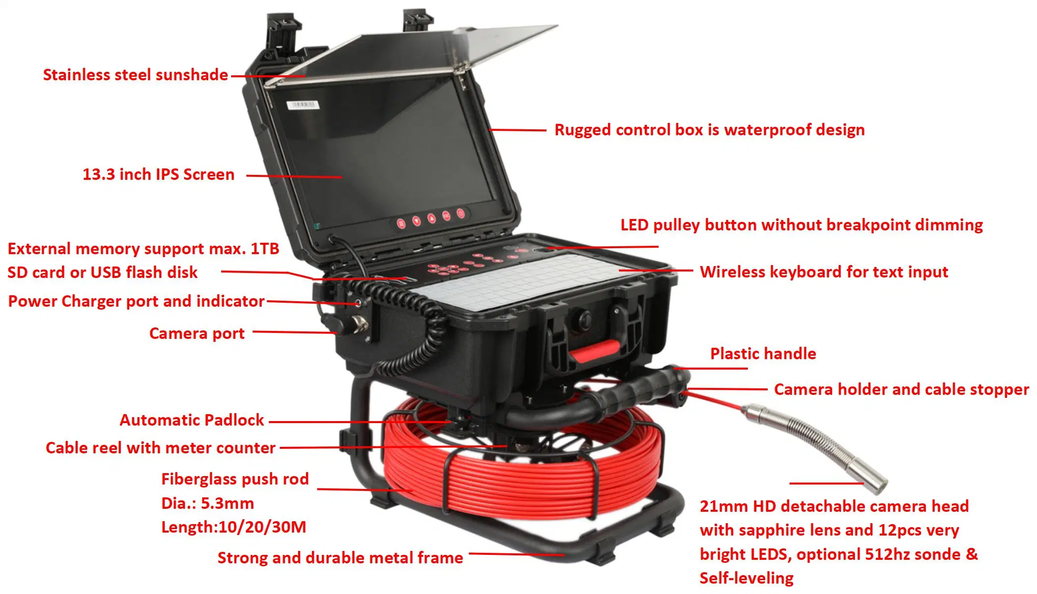 Self-Leveling Compact Small Size HD Sewer Drain Visual Inspection Camera