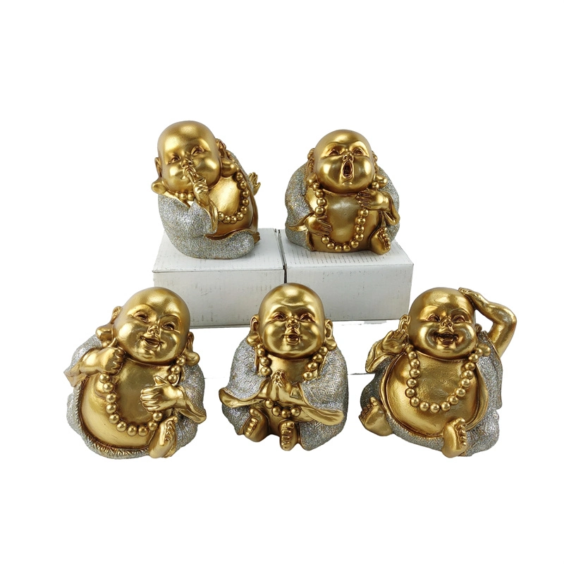 Miniature Maitreya Buddha in Gold Religious Statue Feng Shui Decoration Figurine
