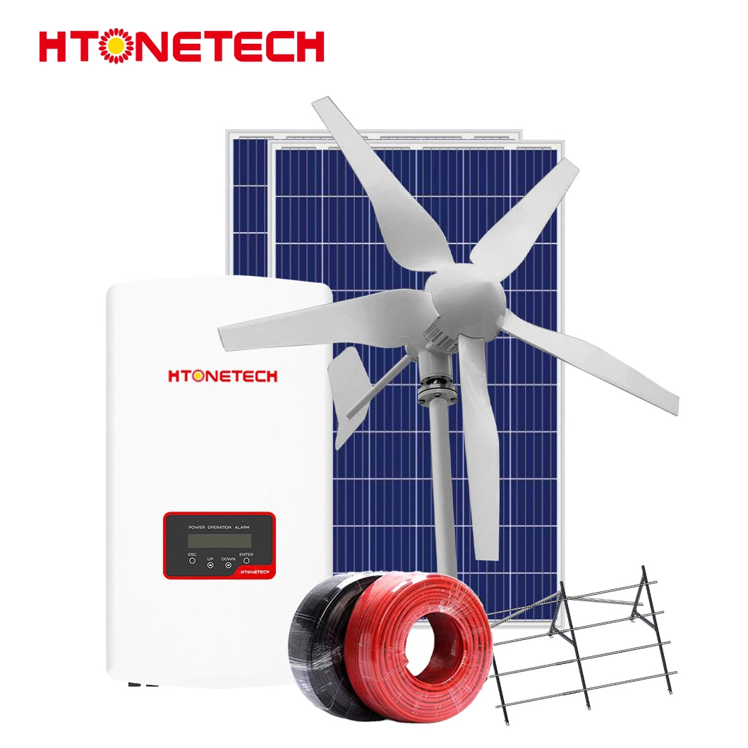 Htonetech China 450 W Painel Solar Factory 500W 800W 1000W 1500W 2000W 2 Kw de Energia Solar System com 2 Kw Turbina Eólica