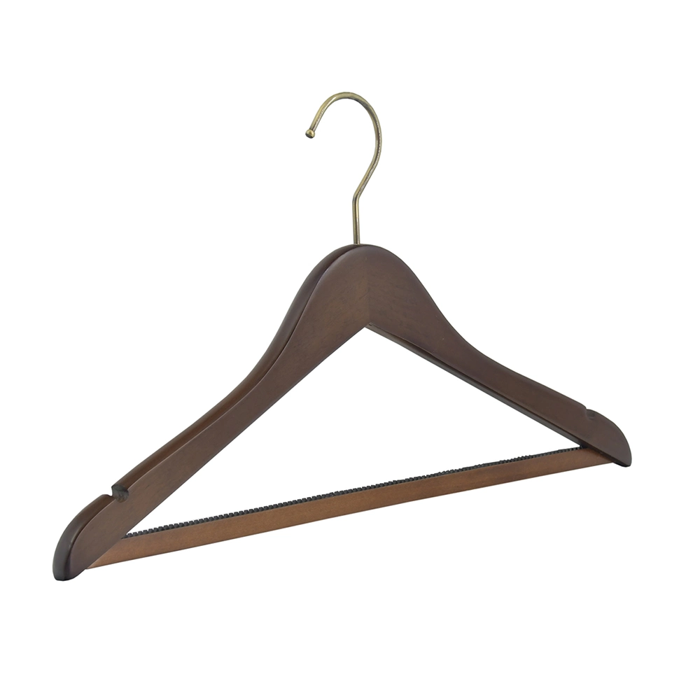 Durable Non Slip Wooden Hanger Archaize Color Adults Hanger with Anti Slip Trouser Bar