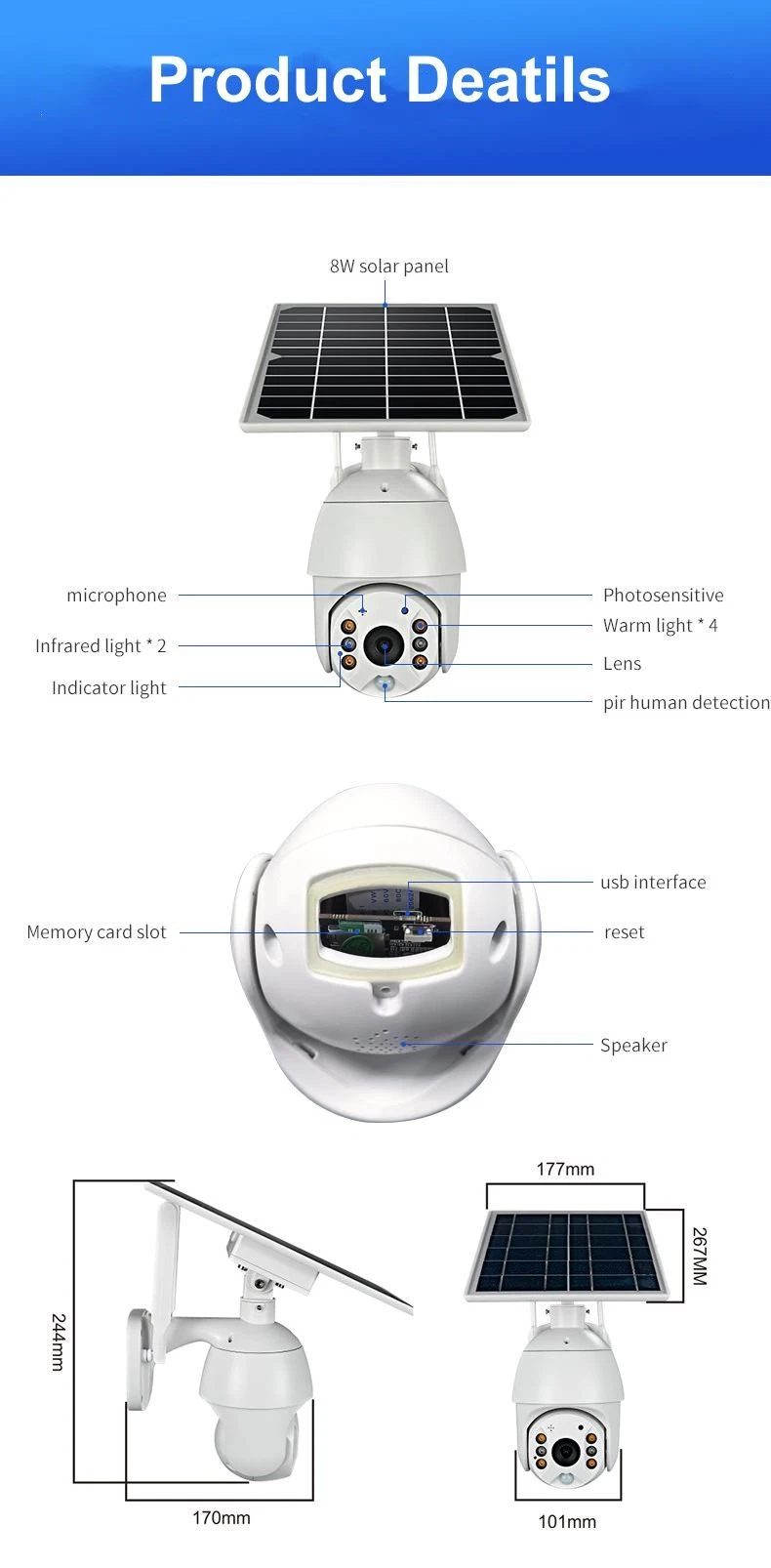 Wireless Waterproof Smart Camera Solar Panel Battery Security Camera 4G Night Vision Camera System