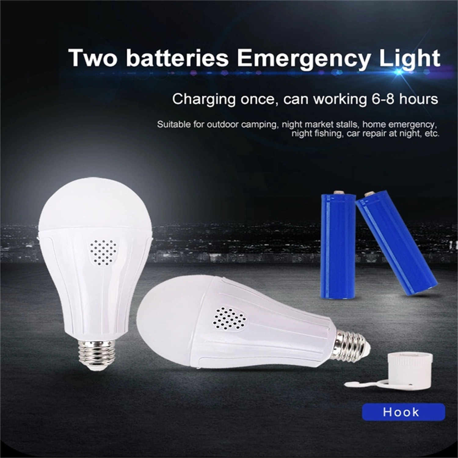 Lampe à induction d'urgence LED à ampoule de capteur rechargeable à double batterie