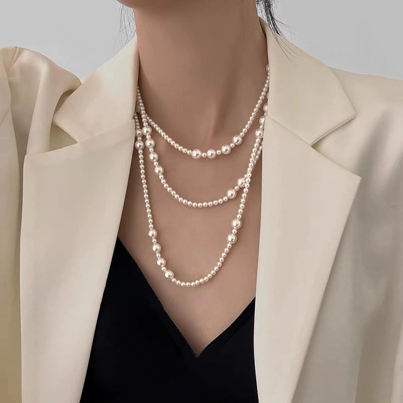 Classic Exquisite Pearl Beaded Choker Collarbone Sweater Necklace Fine Jewelry