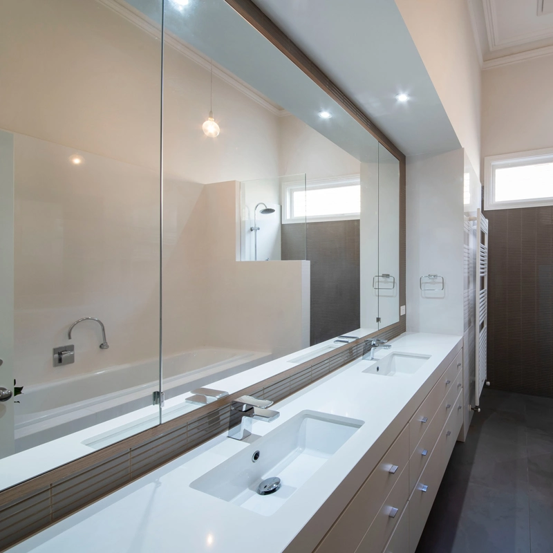 Personalizar el cuarto de baño Laminado de madera de color Espejo armarios Mueble con lavabo y grifo