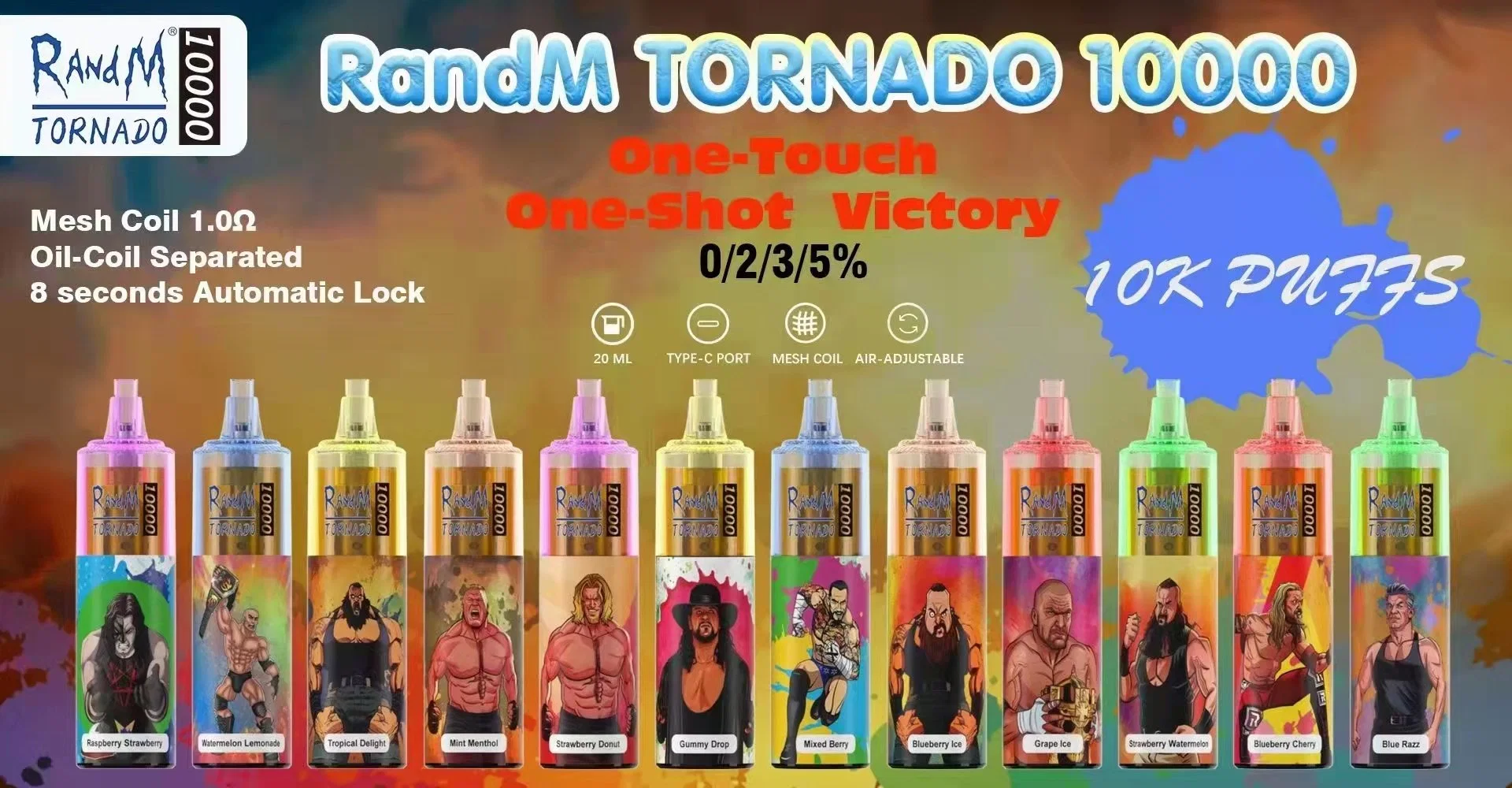 Randm tornado Vape original 10000 Puffs descartáveis cigarros eletrónicos 12 cores